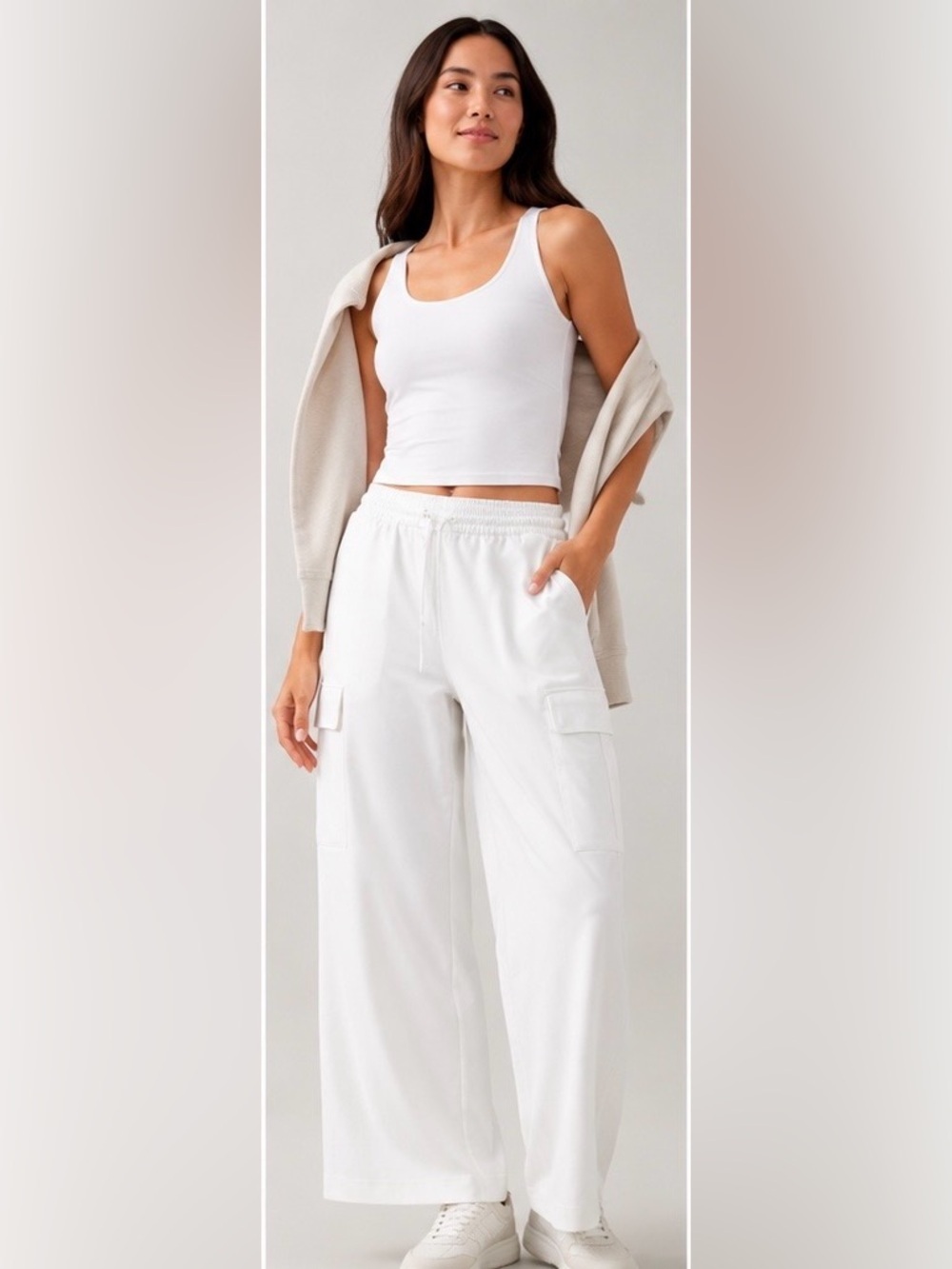 Athleta Promenade Cargo Pants Women’s XL White Wide Leg NWT